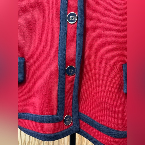 Talbots Red Knit Jacket with Navy Trim - Picture 2 of 6